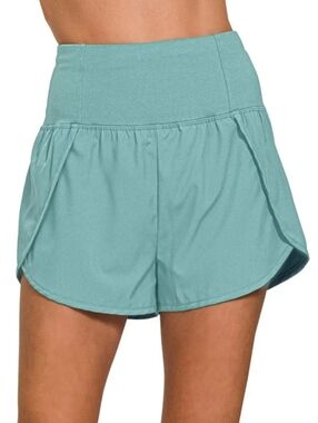 Zenana Women's High-Waist Aqua Athletic Shorts NWOT XL ❤️